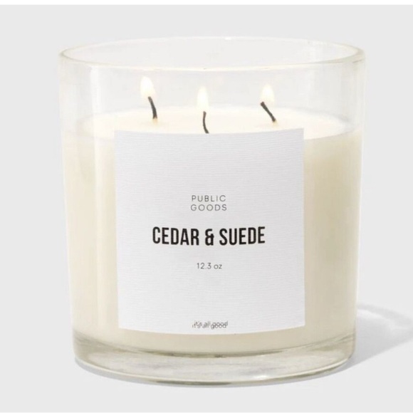 Public Goods Cedar & Suede Soy 3 Wick Candle 12.3oz - Picture 2 of 6